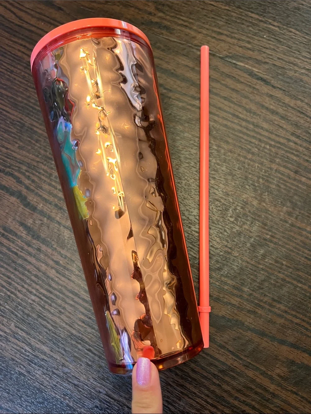Starbucks Rose Gold Textured Tumbler with Coral Lid and Straw